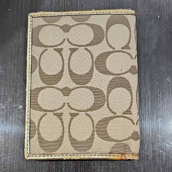 Coach Tan Signature Canvas Passport Holder with Pink & Yellow Logo - Picture 2 of 8